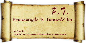 Proszonyák Tonuzóba névjegykártya
